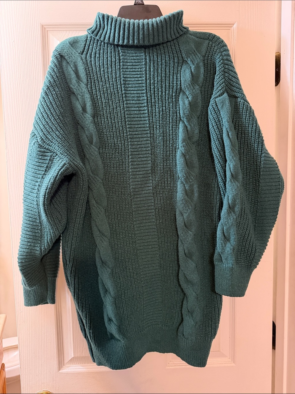 Cozy Cable Knit Turtleneck Sweater Dress - Teal
